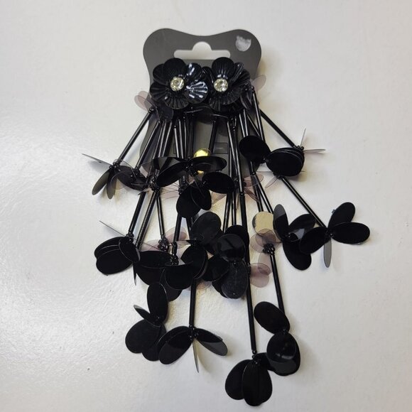 Shoulder Duster Sequin Black Lightweight Earrings - Picture 7 of 9